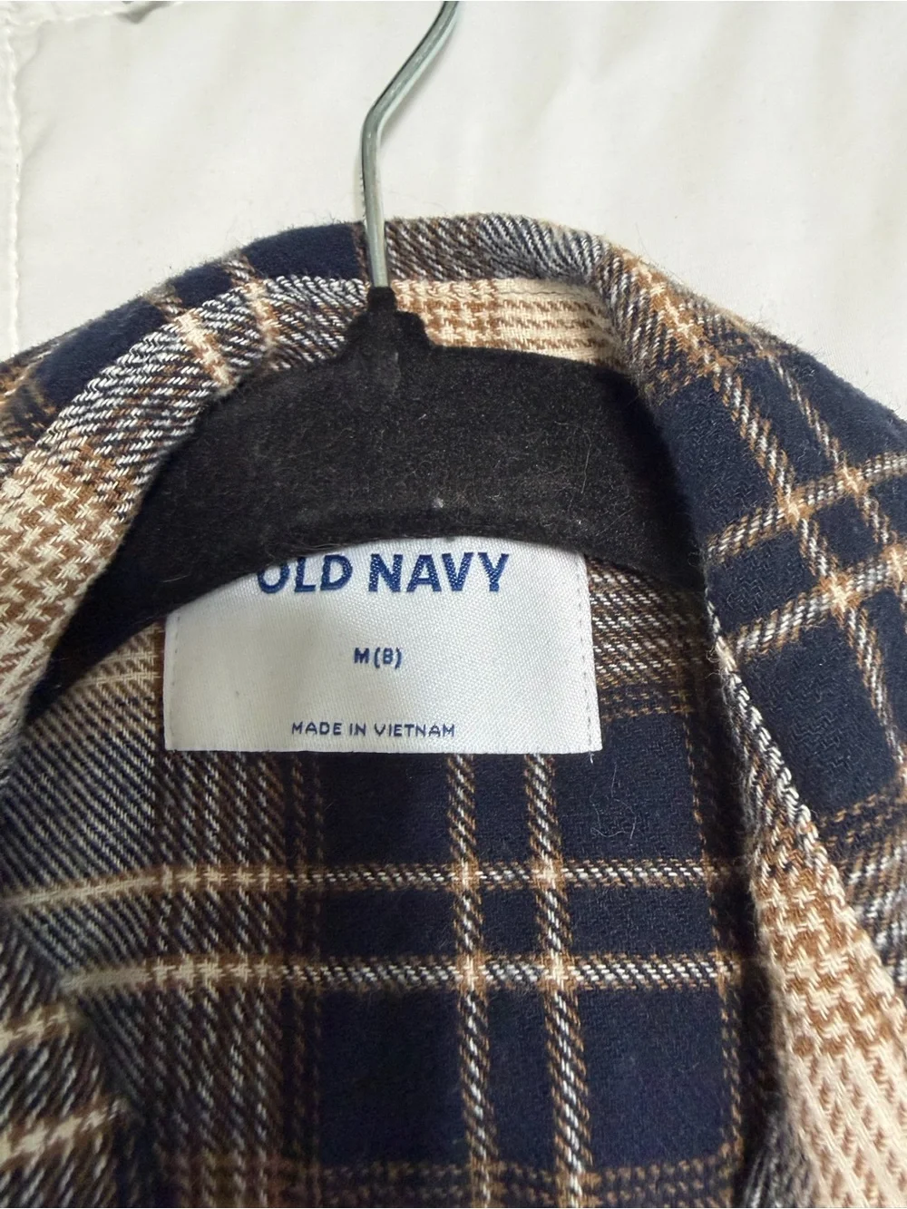 Old Navy Navy, Cream & Brown Plaid Flannel Shirt